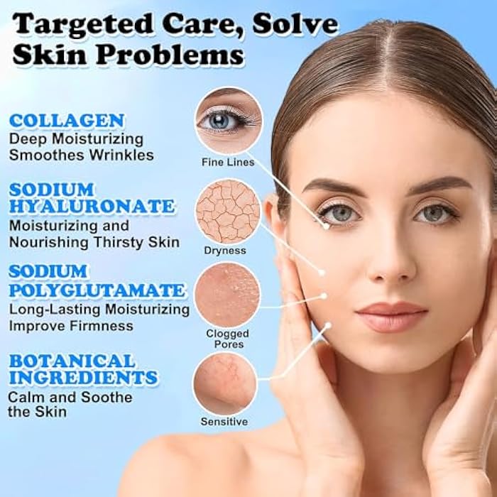 Collagen Face Mask with Hyaluronic Acid, Vitamin E Oil for Skin Care Hydrating, Moisturizing, Brightening & Anti Aging Face Masks Skincare for Oil, Dry, Acne, Sensitive All Skin Types-1PC - Image 5